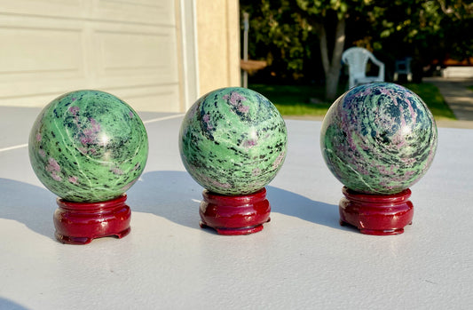 65mm+ Ruby in Zoisite Stone Polished Sphere with stand