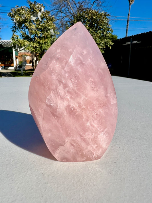 4" High Quality Natural Rose Quartz Crystal Polished Flame