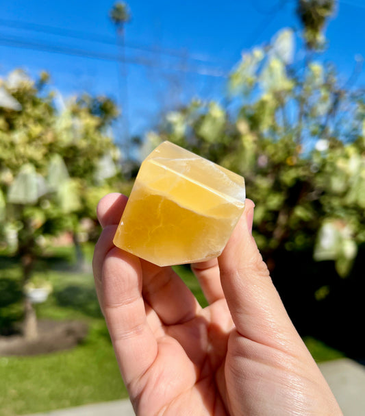 Polished Orange Honeycomb Calcite Crystal Cubes 1.5" Self Standing