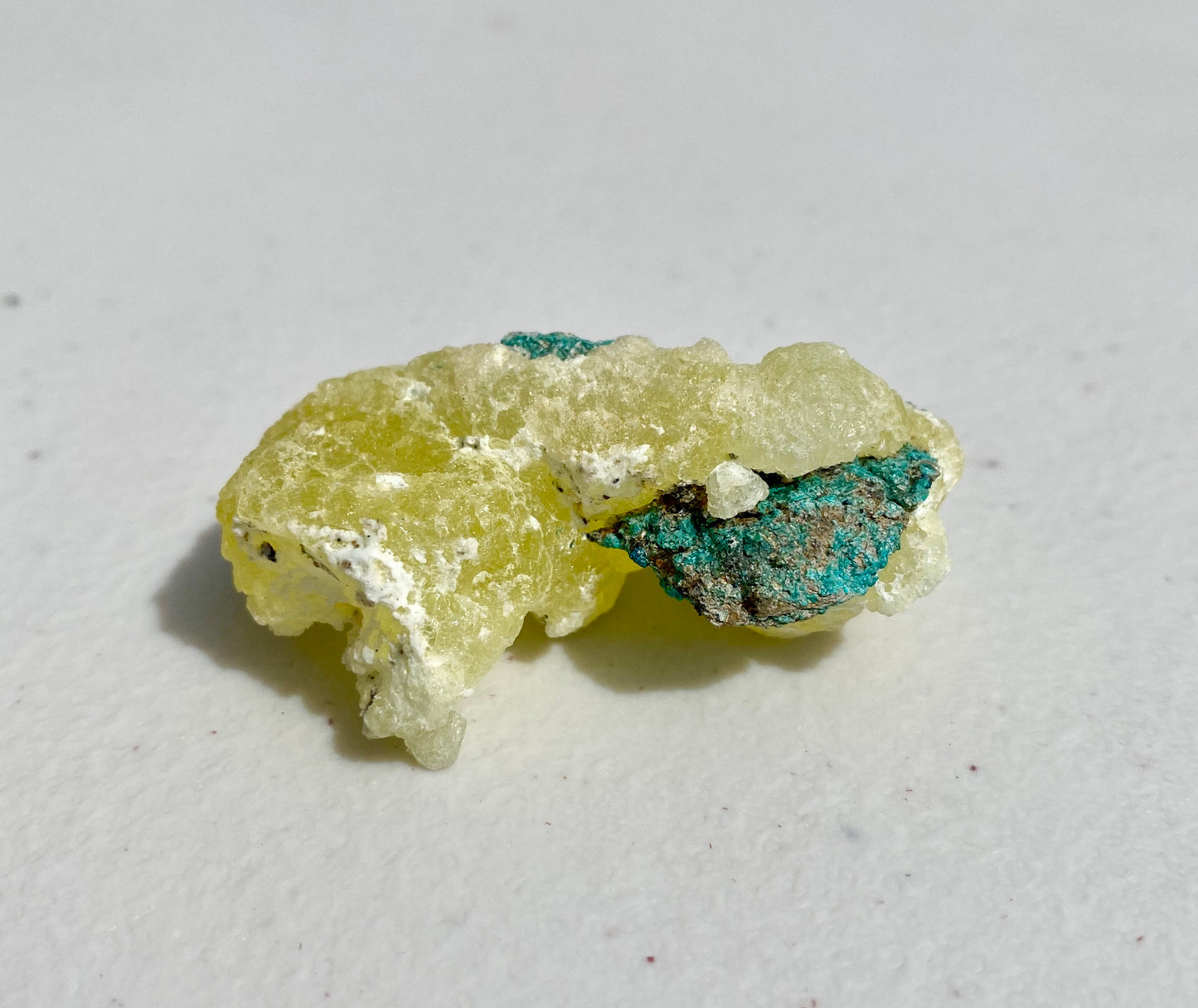 Natural Yellow Brucite Mineral Specimen with Chrysocolla