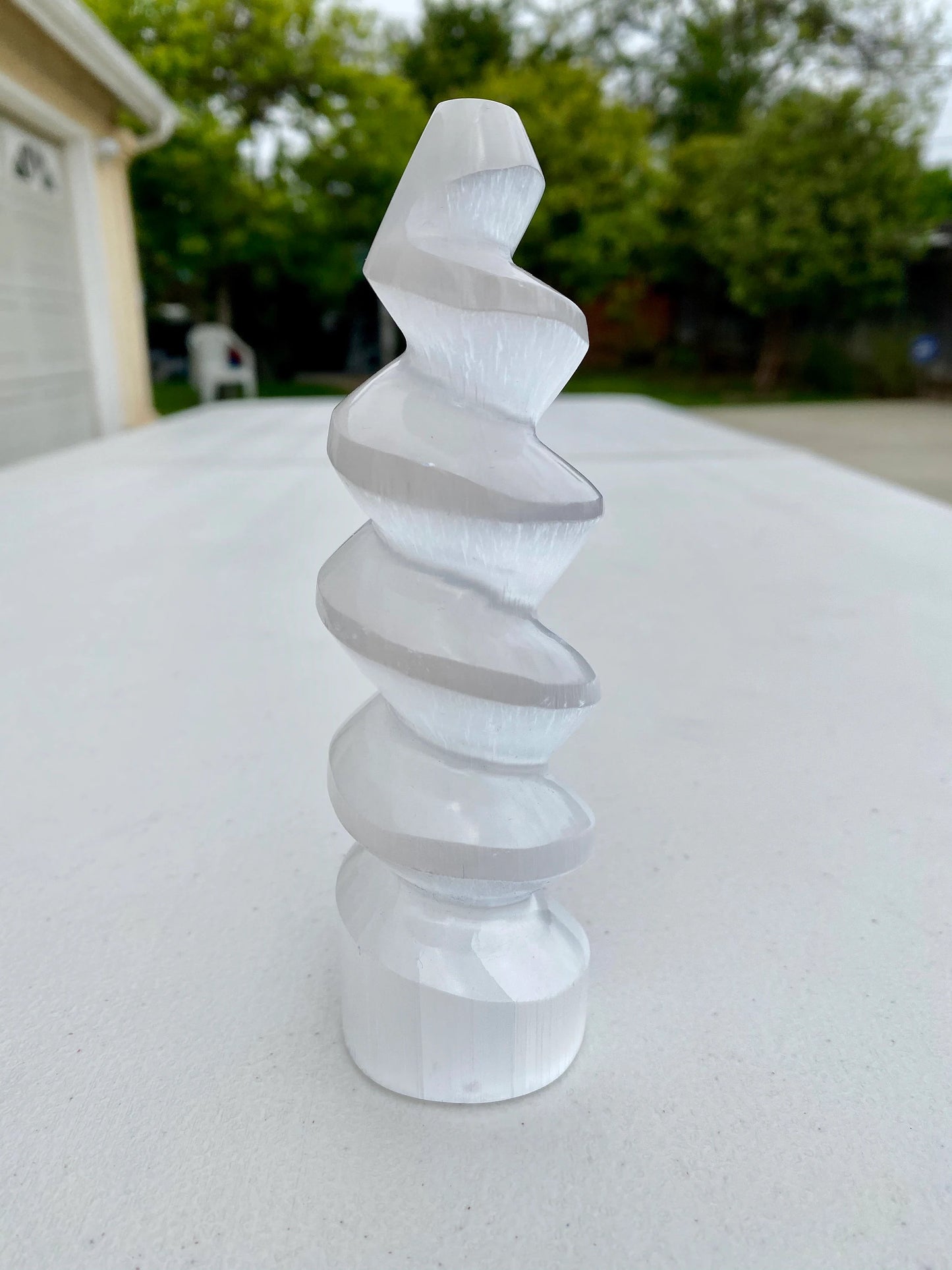 6" Carved Crystal Selenite Spiral/Unicorn Horn