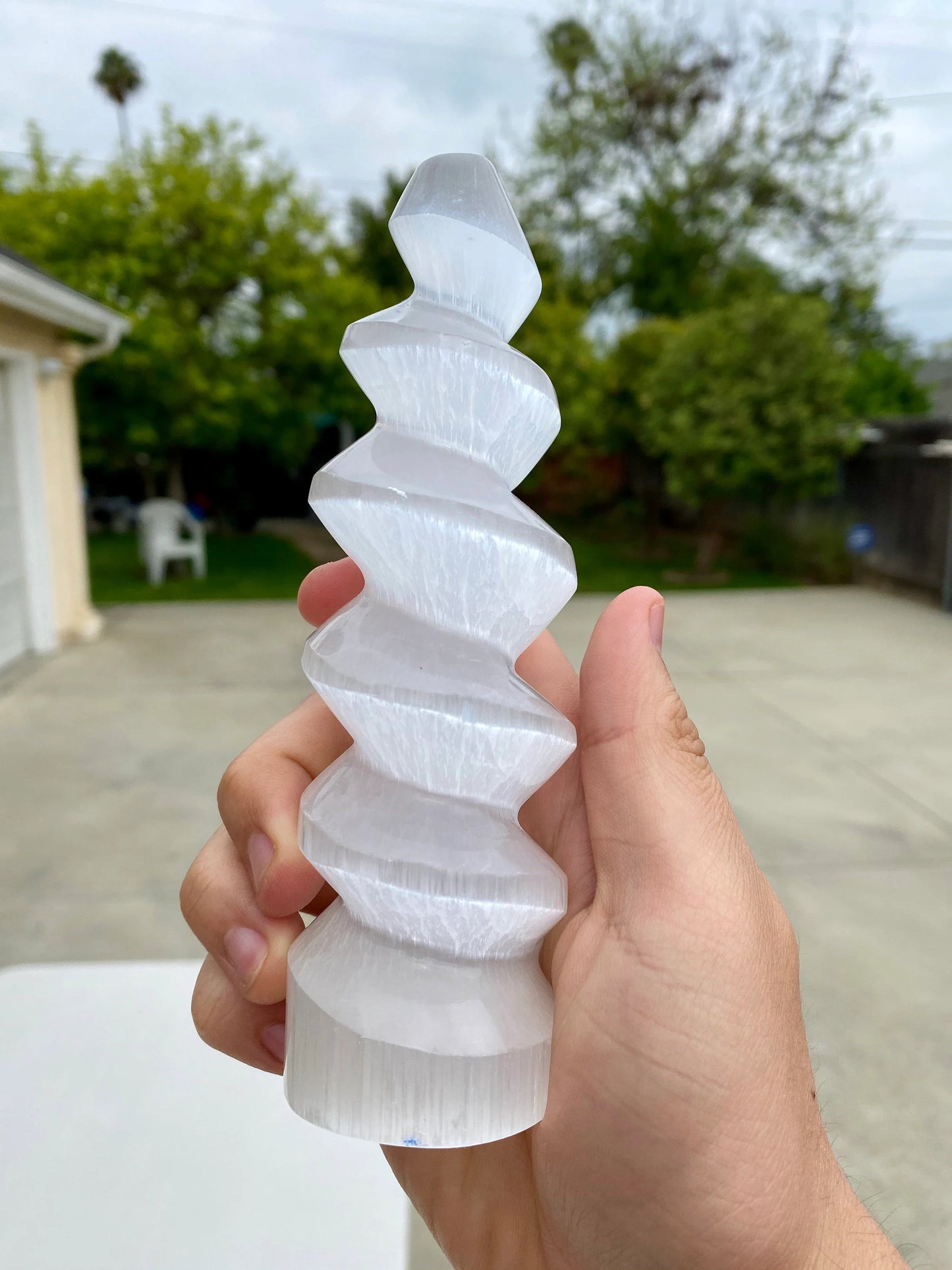 6" Carved Crystal Selenite Spiral/Unicorn Horn