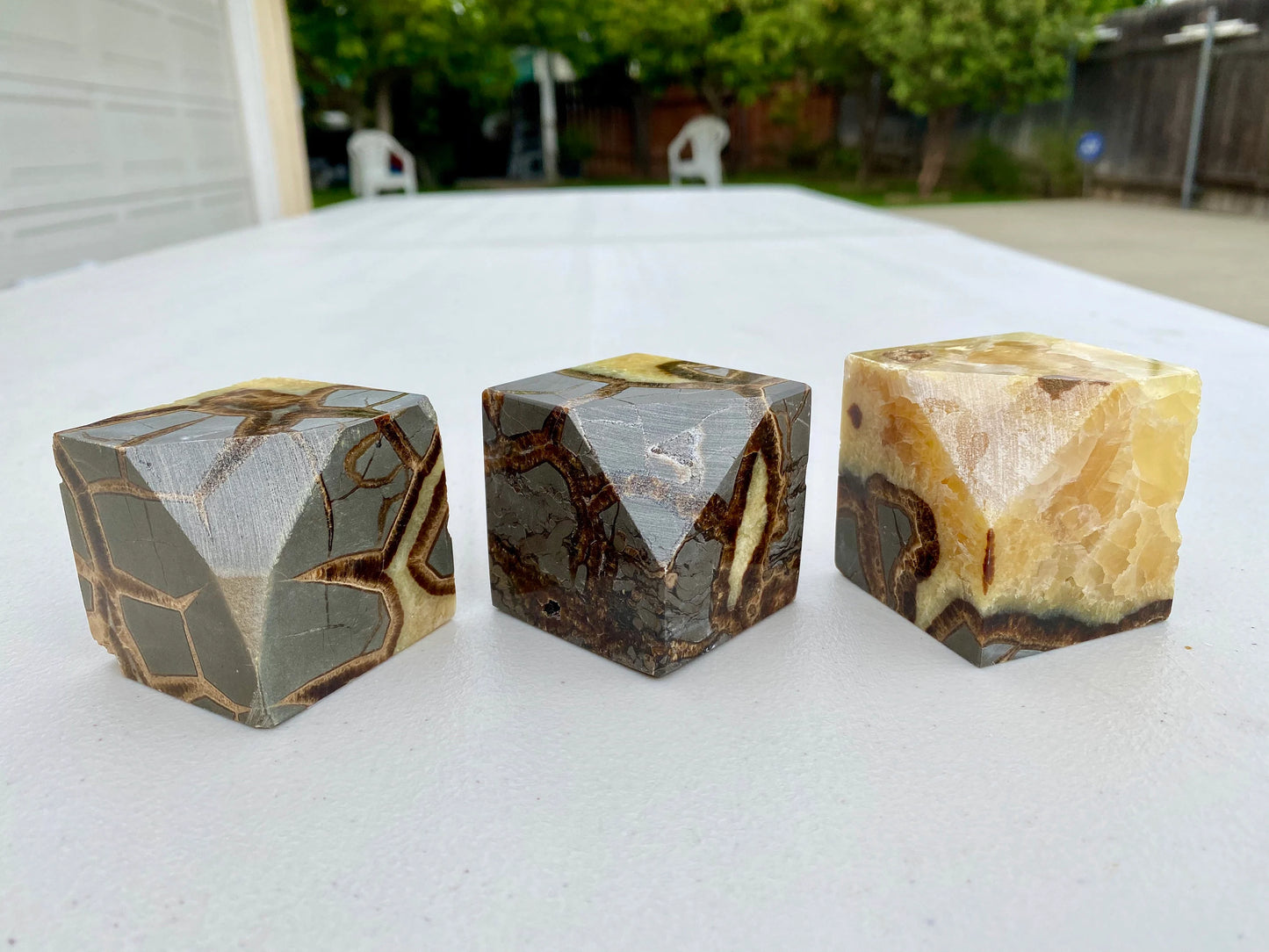 Polished Septarian Aragonite Calcite Limestone Crystal Cubes 2" Self Standing