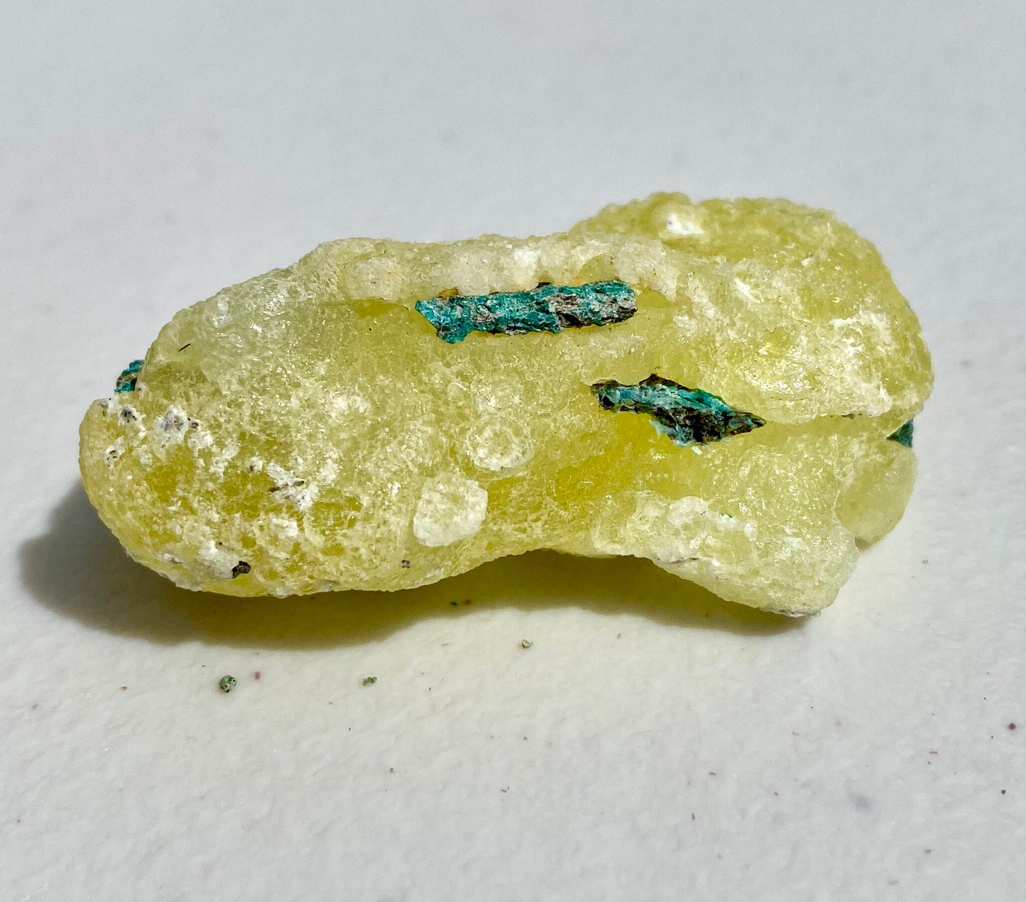 Natural Yellow Brucite Mineral Specimen with Chrysocolla