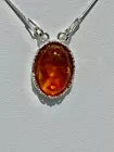 Oval Shaped Cognac Amber Sterling Silver Necklace