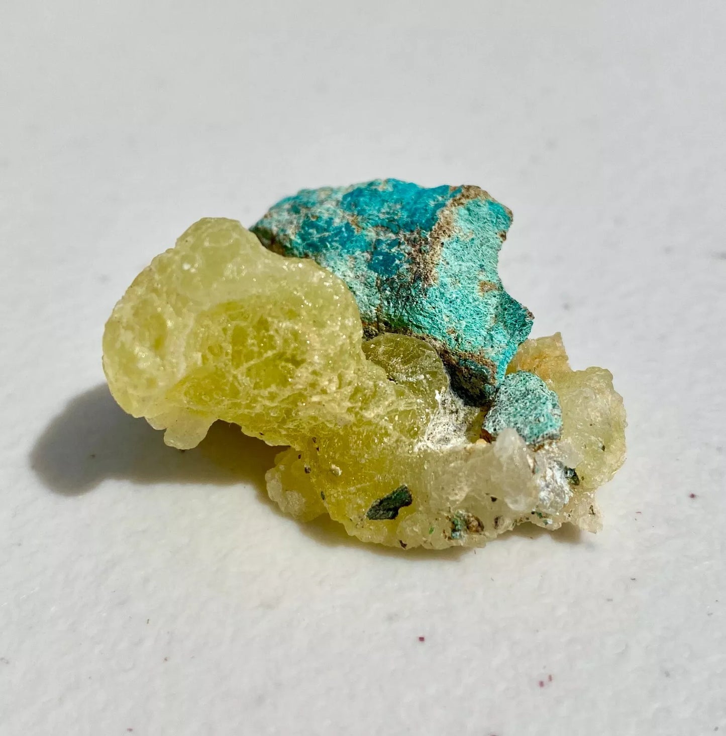 Natural Yellow Brucite Mineral Specimen with Chrysocolla